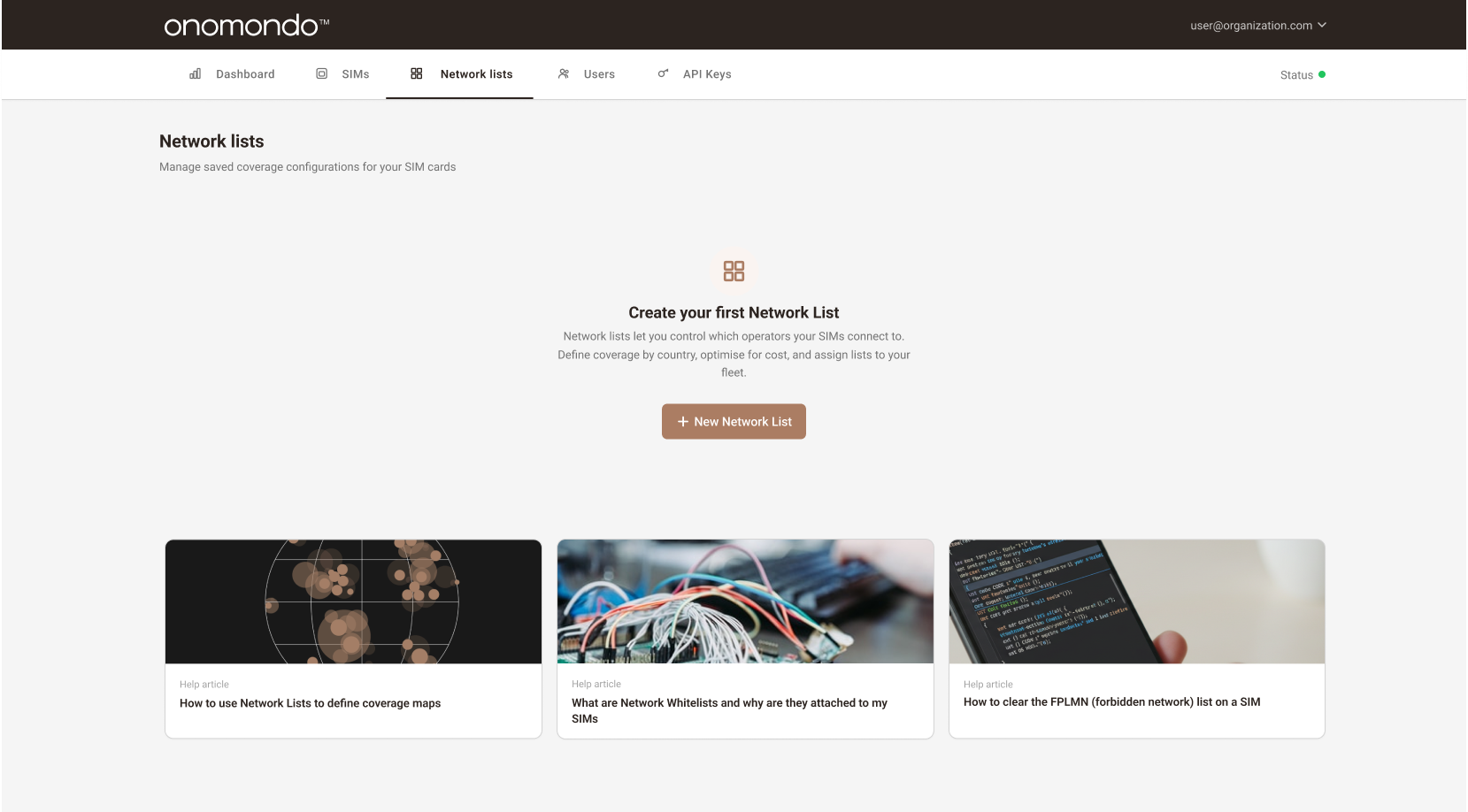 Network lists empty state,Create your first Network List prompt with help articles